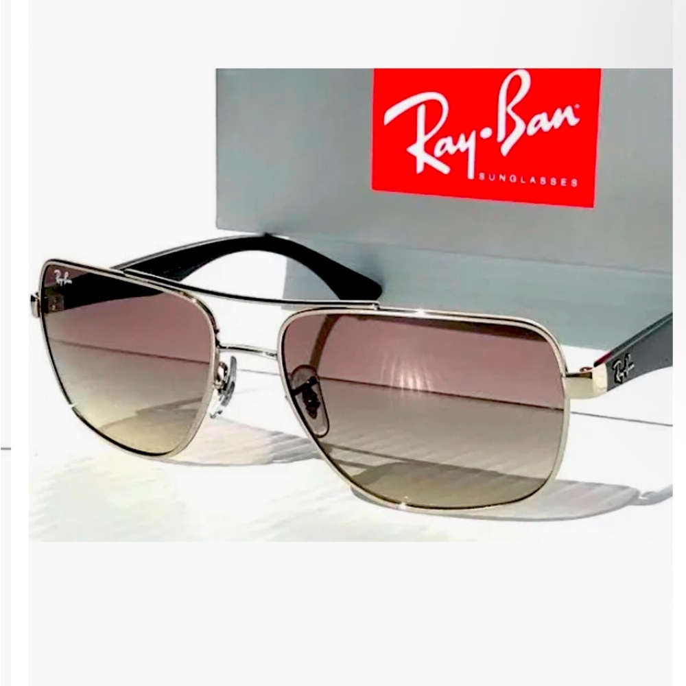 RayBan 3483 Silver/Crome color with wide, two tone lens.